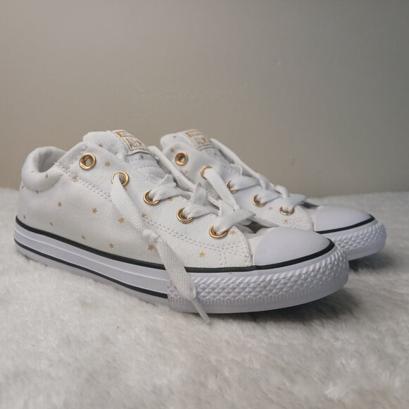 Chuck Taylor All Star Street Slip On Lace Up Gold Star Junior Shoes White Size 4 - Picture 2 of 9